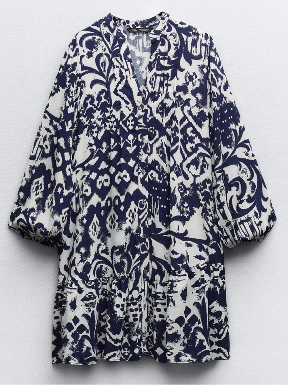 Zara Navy and White Patterned Mini Dress